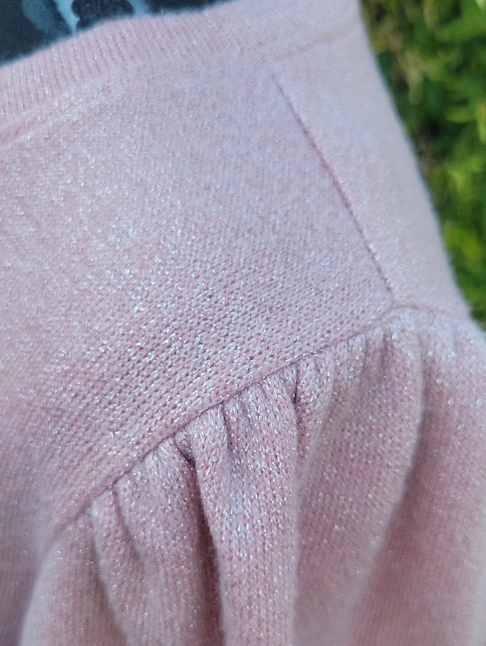 1. State Pink Puff Short Sleeve Sweater Top With Silver Metallic Weave M